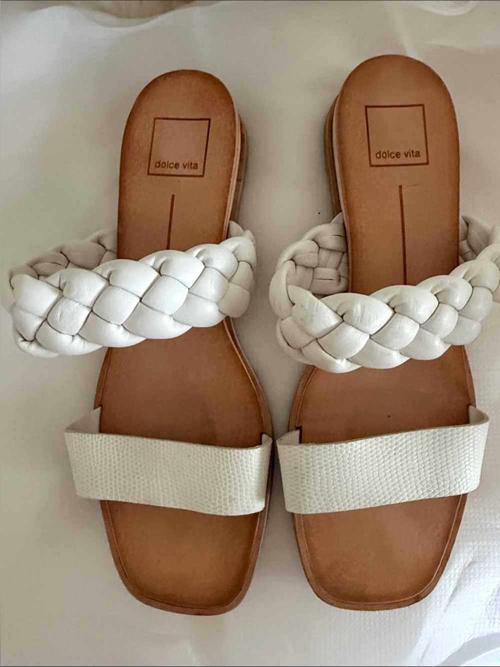 Dolce Vita White Braided Double-Strap Slide Sandals